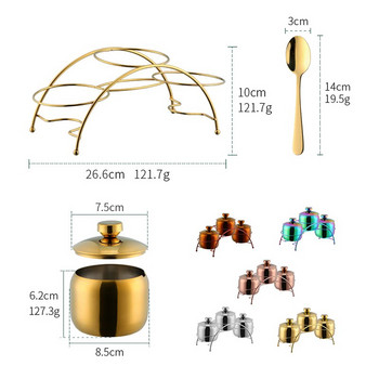 Златна консервна кутия Бутилка за сол от неръждаема стомана 304 Буркани за подправки с капак и лъжица Посуда за хранене Метални контейнери за съхранение на захар Поставка