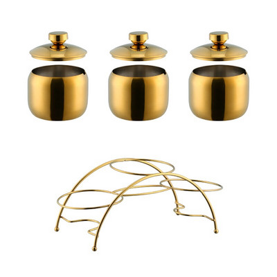 Zlatá korenie Can 304Nerezová oceľová soľnička fľaša korenie poháre s viečkom a lyžicou riad kovové nádoby na skladovanie cukru držiak stojan