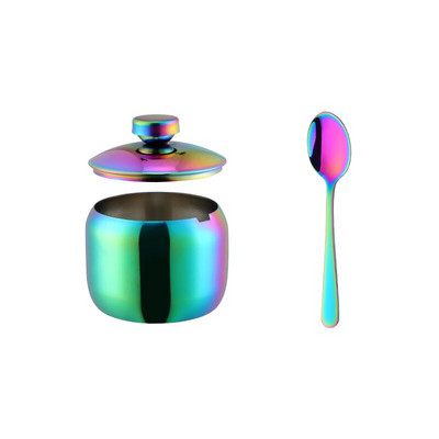 Zlatá korenie Can 304Nerezová oceľová soľnička fľaša korenie poháre s viečkom a lyžicou riad kovové nádoby na skladovanie cukru držiak stojan