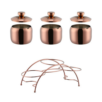 Zlatá korenie Can 304Nerezová oceľová soľnička fľaša korenie poháre s viečkom a lyžicou riad kovové nádoby na skladovanie cukru držiak stojan