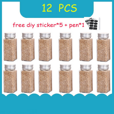 Sada 3-12 ks koreniacich pohárov, štvorcových sklenených nádob, fľaštičiek na korenie, kuchynských, vonkajších, kempingových, koreniacich pohárov, sklenených uzavretých pohárov.