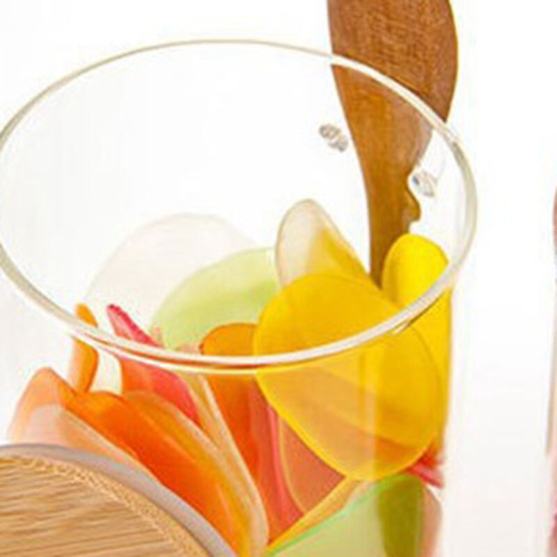 2 ks cukornička na potraviny s bambusovým viečkom a lyžičkou, číra sklenená nádoba na soľ, cukor, kávové zrná, konzervácia v kuchyni