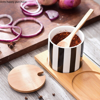 Nordic Black and White Stripes κεραμικό σετ συνδυασμού μπαχαρικών Salt Sugar Oil Sauce Soy Bottle Ξίδι Κατσαρόλα Προμήθειες κουζίνας