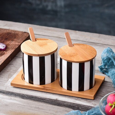 Nordijske crne i bijele pruge Kombinirani set keramičkih staklenki za začine Sol Šećer Ulje Boca sojinog umaka Lonac za ocat Kuhinjski pribor