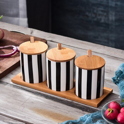 Nordijske crne i bijele pruge Kombinirani set keramičkih staklenki za začine Sol Šećer Ulje Boca sojinog umaka Lonac za ocat Kuhinjski pribor