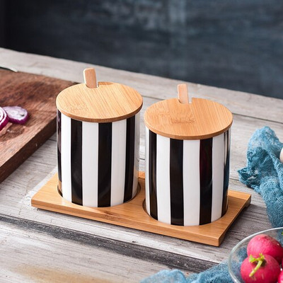 Nordijske crne i bijele pruge Kombinirani set keramičkih staklenki za začine Sol Šećer Ulje Boca sojinog umaka Lonac za ocat Kuhinjski pribor