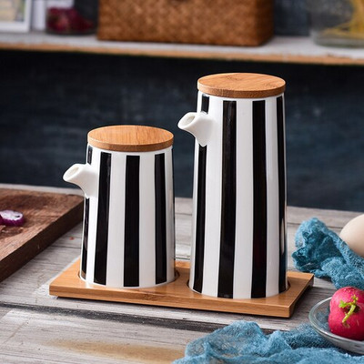 Nordijske crne i bijele pruge Kombinirani set keramičkih staklenki za začine Sol Šećer Ulje Boca sojinog umaka Lonac za ocat Kuhinjski pribor