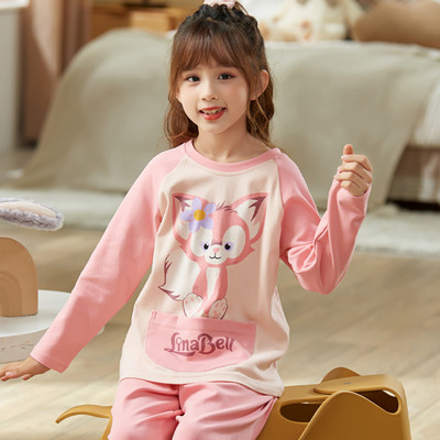 Dječja dvodijelna pidžama dugih rukava za djevojčice s aplikacijama