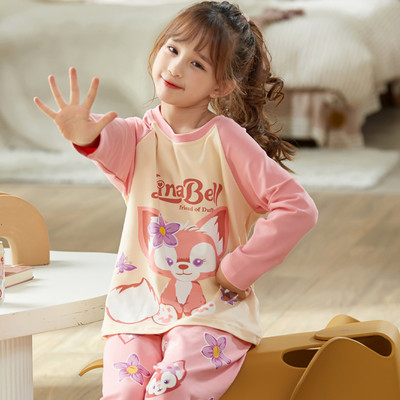 Dječja dvodijelna pidžama dugih rukava za djevojčice s aplikacijama