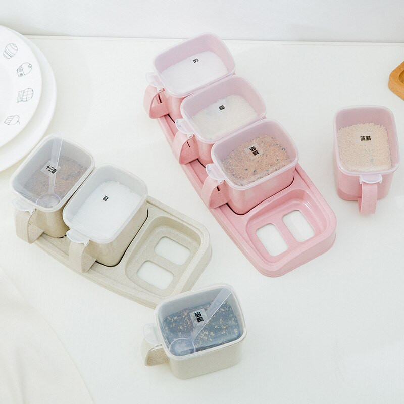 Krabica na korenie z pšeničnej slamy, korenie, soľ, korenie, priehľadná PP kuchynská nádoba, fľaša na korenie, úložný box