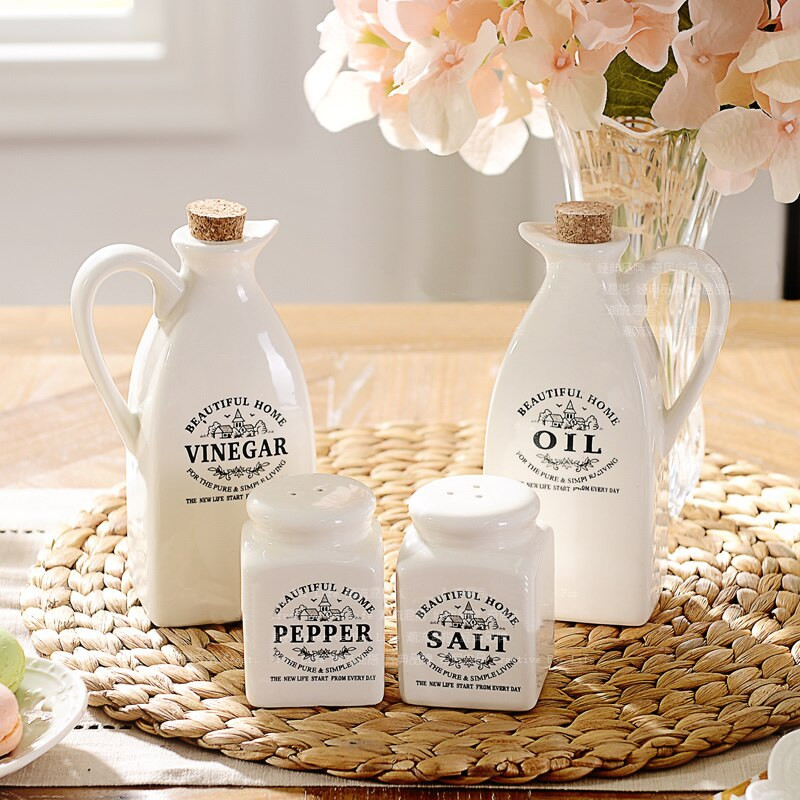 4 ks/sada keramických dóz na korenie s dreveným korkom, kuchynská fľaša na korenie, korenie, ocot, soľnička, kuchynské náradie