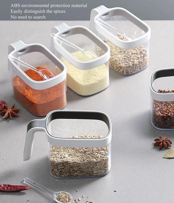 Nástenná soľnička na cukorničku s koreniacou nádobou, úložný stojan na fľaše s korením, kuchynské potreby