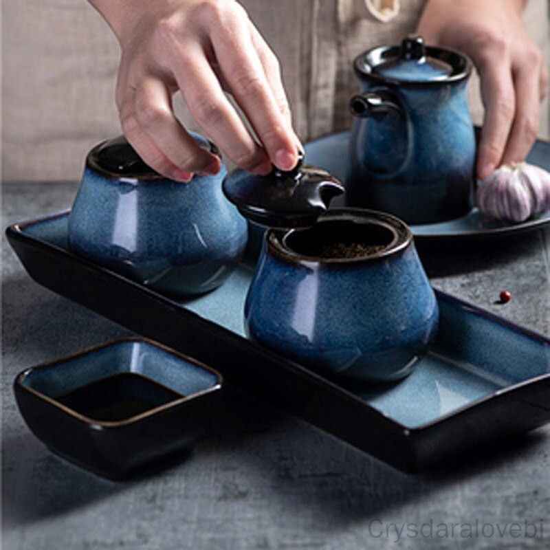 Japonský keramický hrniec na korenie, domácnosť, kreatívny kuchynský olej, soľ, cukor, glutaman sodný, korenie, nálevník na olej