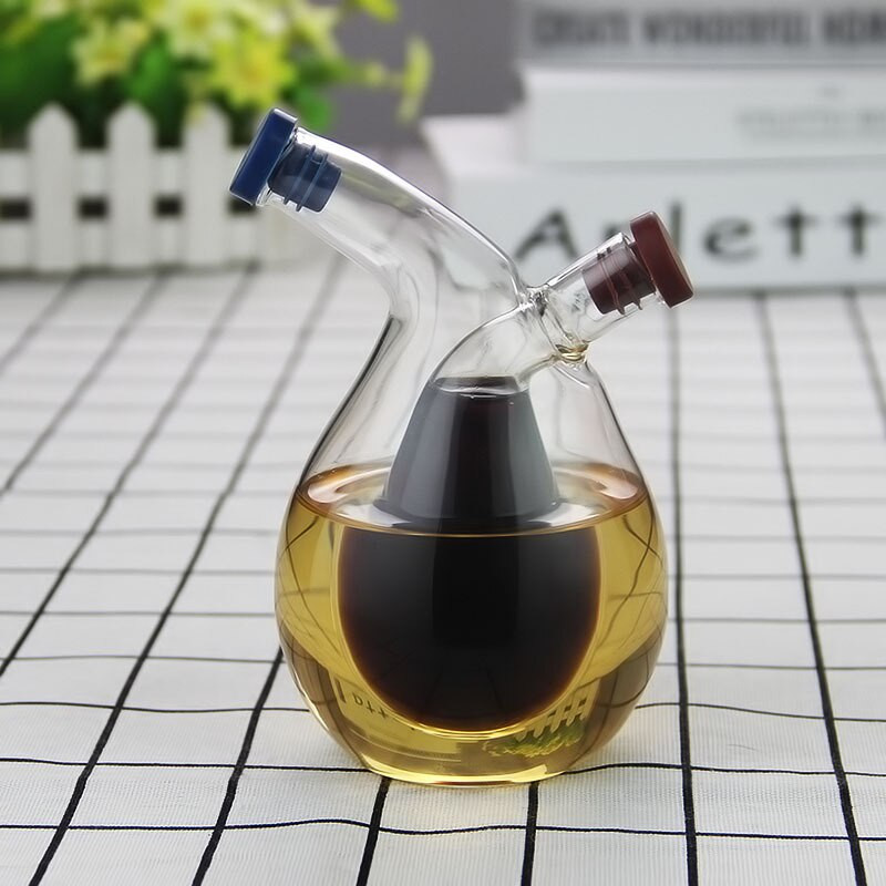 Dvojvrstvová fľaša na omáčkový olej 2 v 1, ocot, sklenená fľaša, korenie, korenie, uzavreté kuchynské úložné fľaše, poháre