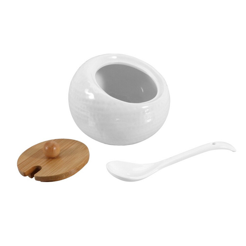 1/3 ks porcelánová nádoba na korenie s bambusovými viečkami, tácka, hrnčiarska nádoba na cukorničku, servírovanie čaju, kávy a korenia