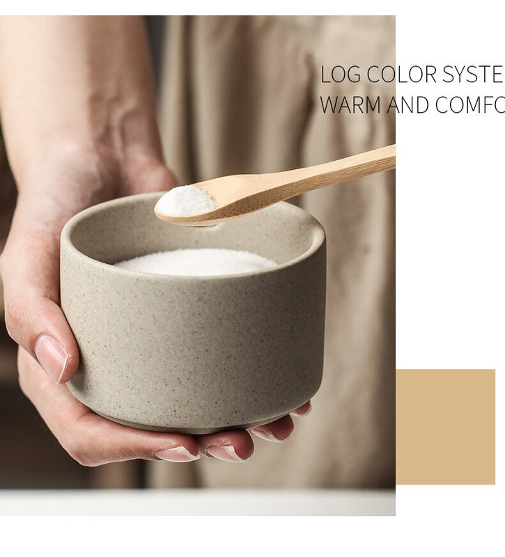 Kuchynská keramická korenie nádoba drevené viečko lyžica základňa soľnička korenie fľaša úložný priestor nádoba na potraviny korenie zásoby