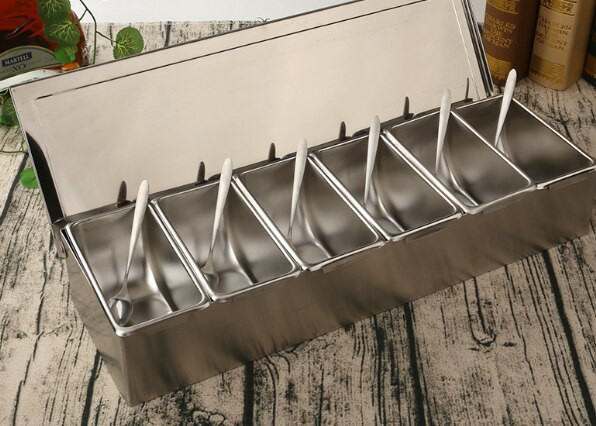 Vysokokvalitná koreniaca krabička z nehrdzavejúcej ocele 304, hotelová koreniaca krabička s lyžičkou, úložná krabička na korenie do domácnosti