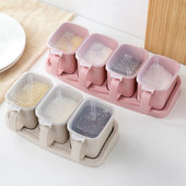 Prieskonių indelio plastikinė nešiojama prieskonių talpyklos prieskonių dėžutė su dangteliu ir etikete ir šaukštu druskos purtyklė virtuvės kelių tinklelių prieskonių dėžutė