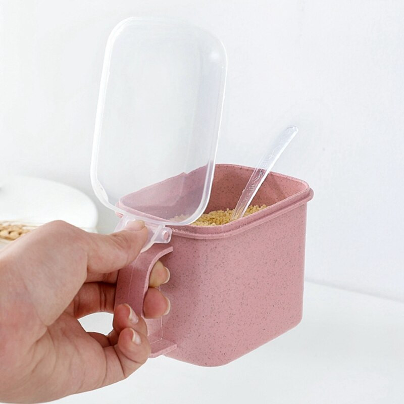 Prieskonių indelio plastikinė nešiojama prieskonių talpyklos prieskonių dėžutė su dangteliu ir etikete ir šaukštu druskos purtyklė virtuvės kelių tinklelių prieskonių dėžutė