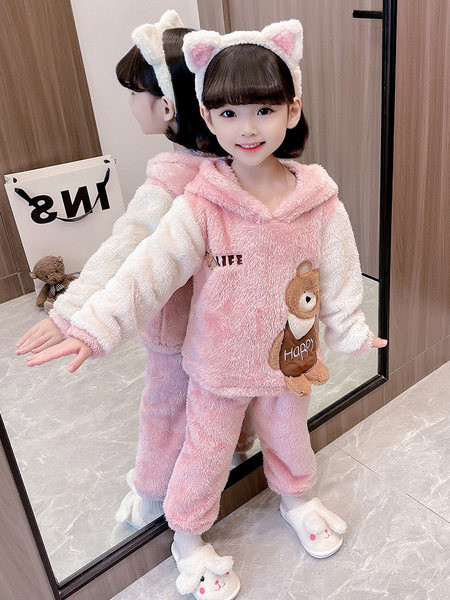 Plišani dvodijelni komplet pidžama za djevojčice s vezom