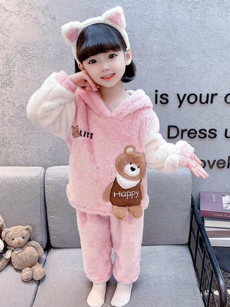 Plišani dvodijelni komplet pidžama za djevojčice s vezom