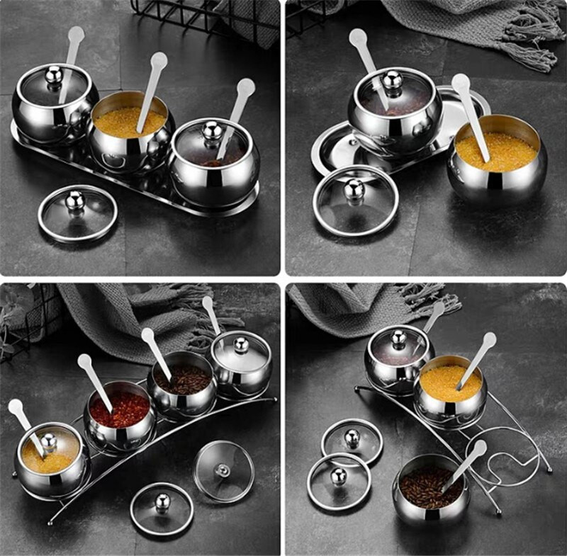 Nerezová oceľ 304, viečko z vizuálne skleneného sklíčka, korenie, soľnička a korenie, poháre na korenie, fľaša, kuchynské náradie, sada soli a korenia