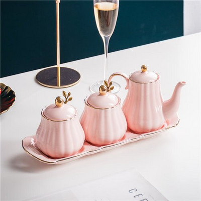 Kreatívna kuchynská keramická koreniaca nádoba, trojdielna koreniaca nádoba, kombinácia soľničky, plechovky na chilli olej a domácnosť