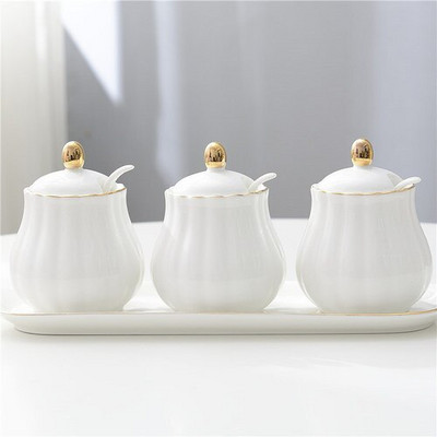 Kreatívna kuchynská keramická koreniaca nádoba, trojdielna koreniaca nádoba, kombinácia soľničky, plechovky na chilli olej a domácnosť