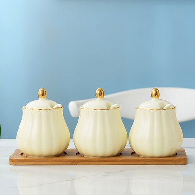 Kreatívna kuchynská keramická koreniaca nádoba, trojdielna koreniaca nádoba, kombinácia soľničky, plechovky na chilli olej a domácnosť