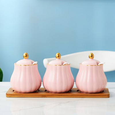 Kreatívna kuchynská keramická koreniaca nádoba, trojdielna koreniaca nádoba, kombinácia soľničky, plechovky na chilli olej a domácnosť