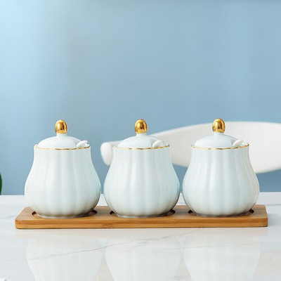 Kreatívna kuchynská keramická koreniaca nádoba, trojdielna koreniaca nádoba, kombinácia soľničky, plechovky na chilli olej a domácnosť