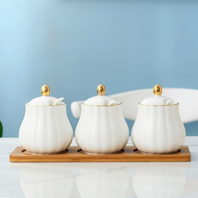 Kreatívna kuchynská keramická koreniaca nádoba, trojdielna koreniaca nádoba, kombinácia soľničky, plechovky na chilli olej a domácnosť