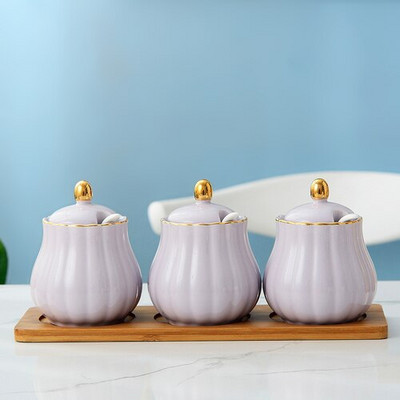 Kreatívna kuchynská keramická koreniaca nádoba, trojdielna koreniaca nádoba, kombinácia soľničky, plechovky na chilli olej a domácnosť