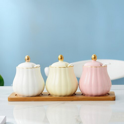 Kreatívna kuchynská keramická koreniaca nádoba, trojdielna koreniaca nádoba, kombinácia soľničky, plechovky na chilli olej a domácnosť