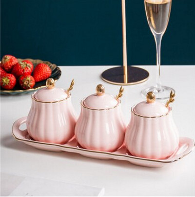 Kreatívna kuchynská keramická koreniaca nádoba, trojdielna koreniaca nádoba, kombinácia soľničky, plechovky na chilli olej a domácnosť