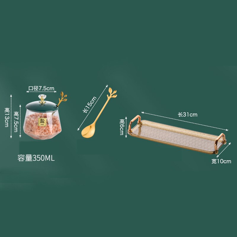 3-dielna sada sklenených koreniacich nádob na soľ, cukor, chilli, korenie, domáca sójová omáčka, ocot, fľaša s akrylovým podnosom, kuchynské doplnky