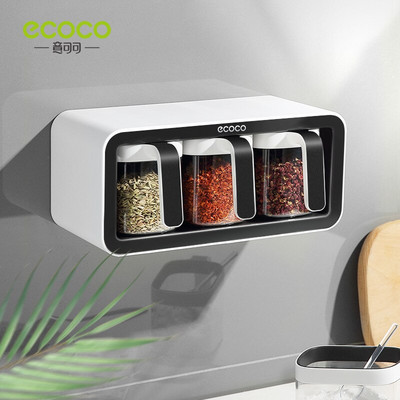 ECOCO Spice Rack Organizer Μπολ Ζάχαρης Αλατιέρα Δοχείο καρυκευμάτων Κουτιά μπαχαρικών με κουτάλια Αποθήκευση προμηθειών κουζίνας