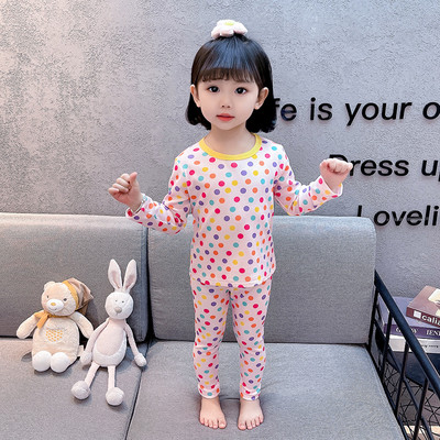 Dvojdielne bavlnené pyžamo s dlhým rukávom pre dievčatá s oválnym výstrihom