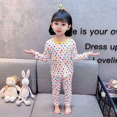 Dvojdielne bavlnené pyžamo s dlhým rukávom pre dievčatá s oválnym výstrihom