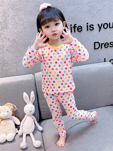 Dvojdielne bavlnené pyžamo s dlhým rukávom pre dievčatá s oválnym výstrihom