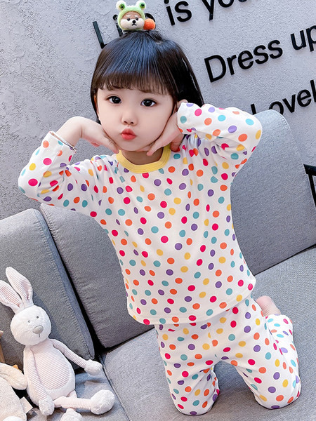 Dvojdielne bavlnené pyžamo s dlhým rukávom pre dievčatá s oválnym výstrihom