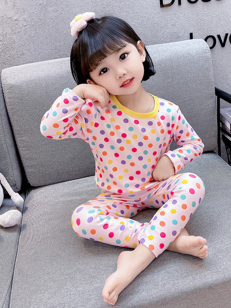 Dvojdielne bavlnené pyžamo s dlhým rukávom pre dievčatá s oválnym výstrihom