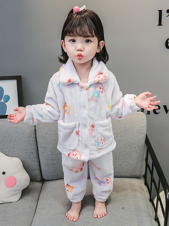 Ежедневна зимна плюшена пижама за момичета от две части с апликация