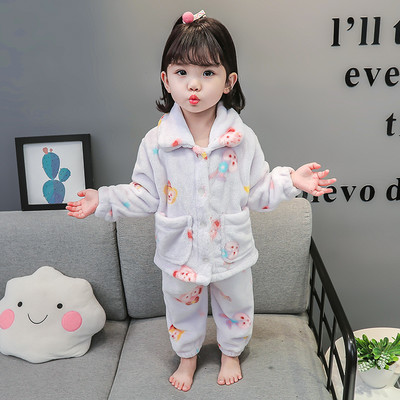 Ležérne zimné dvojdielne plyšové pyžamo s aplikáciou pre dievčatá