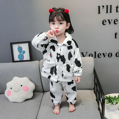 Ležérne zimné dvojdielne plyšové pyžamo s aplikáciou pre dievčatá