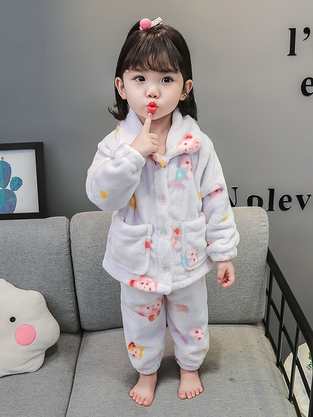 Ležérne zimné dvojdielne plyšové pyžamo s aplikáciou pre dievčatá