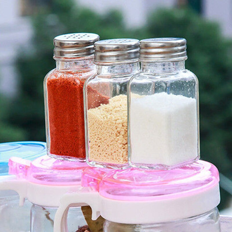 8 бр. Стъклени буркани Празни квадратни бутилки за подправки - капаци за шейкър и херметични метални капачки