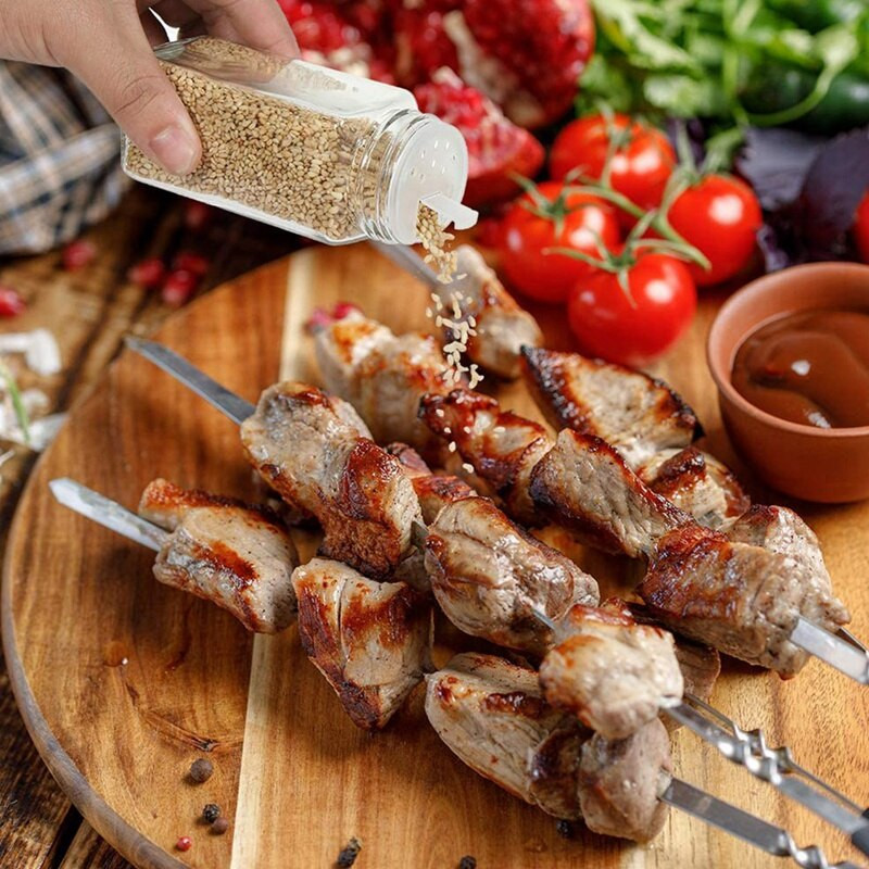 Sklenená nádoba na koreniny, štvorcová nádoba na koreniny, poháre na koreniny s lievikom, štetcom a etiketami 120 ml/4 oz, sada 24 ks