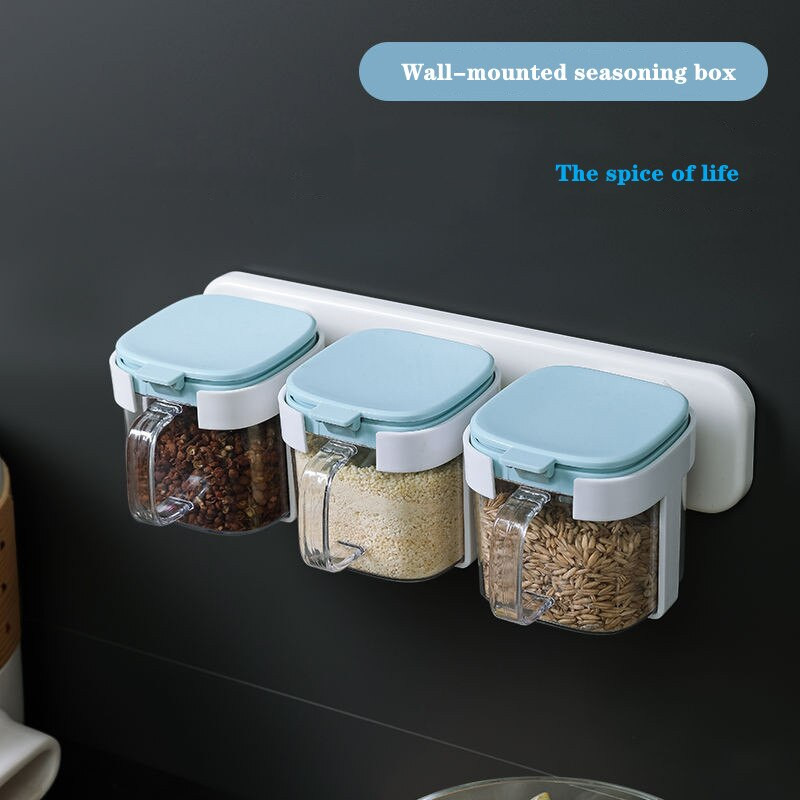 Nástenná krabička na korenie, kuchynské potreby s krytom, soľnička, kombinácia domácej lyžice, úložný box na kuchynské potreby