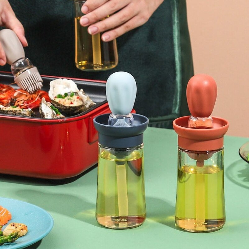 180ml silikónová fľaša na kuchynský olej 2 v 1 kvapkadlo na grilovanie, odmerka na olej, štetec na olej na grilovanie, sprej na olej, fľaša na varenie
